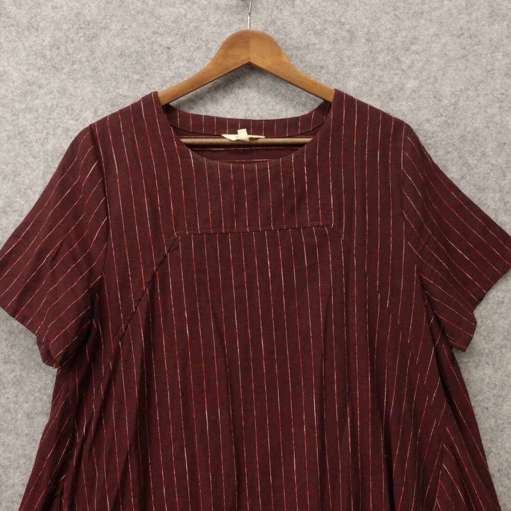 Lagenlook Linen Shift Dress Large Brown Brick Pinstripe Fall Oversized JAPAN - Picture 7 of 10